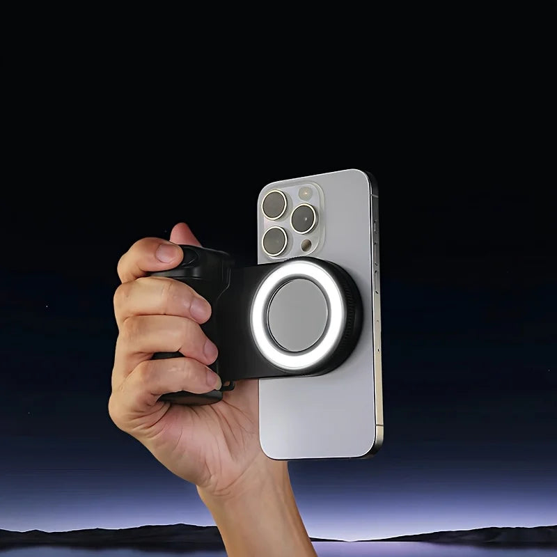 Grip MagSafe 2025 con Otturatore Bluetooth & Luce LED – Stabilizzatore Foto/Video per iPhone & Android