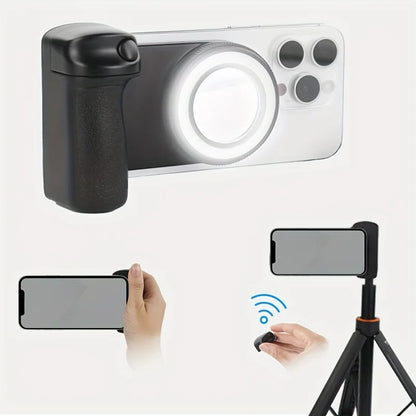 Grip MagSafe 2025 con Otturatore Bluetooth & Luce LED – Stabilizzatore Foto/Video per iPhone & Android